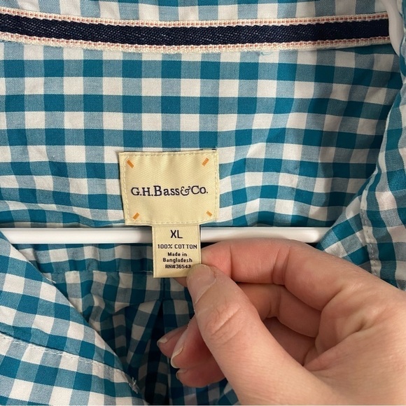 G.H. Bass Company Teal Blue Plaid Button Down Shirt XL Men’s Collared - Picture 3 of 4